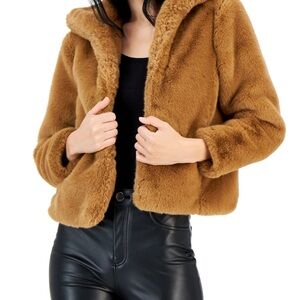 I.n.c. International Concepts Petite small Cropped faux fur jacket salty nut.